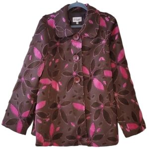 3 Sisters Floral Pea Coat In Pink And Brown Size XL